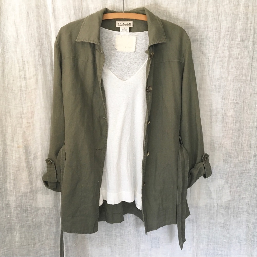 Linen Jacket Belted Green John Paul Richard M